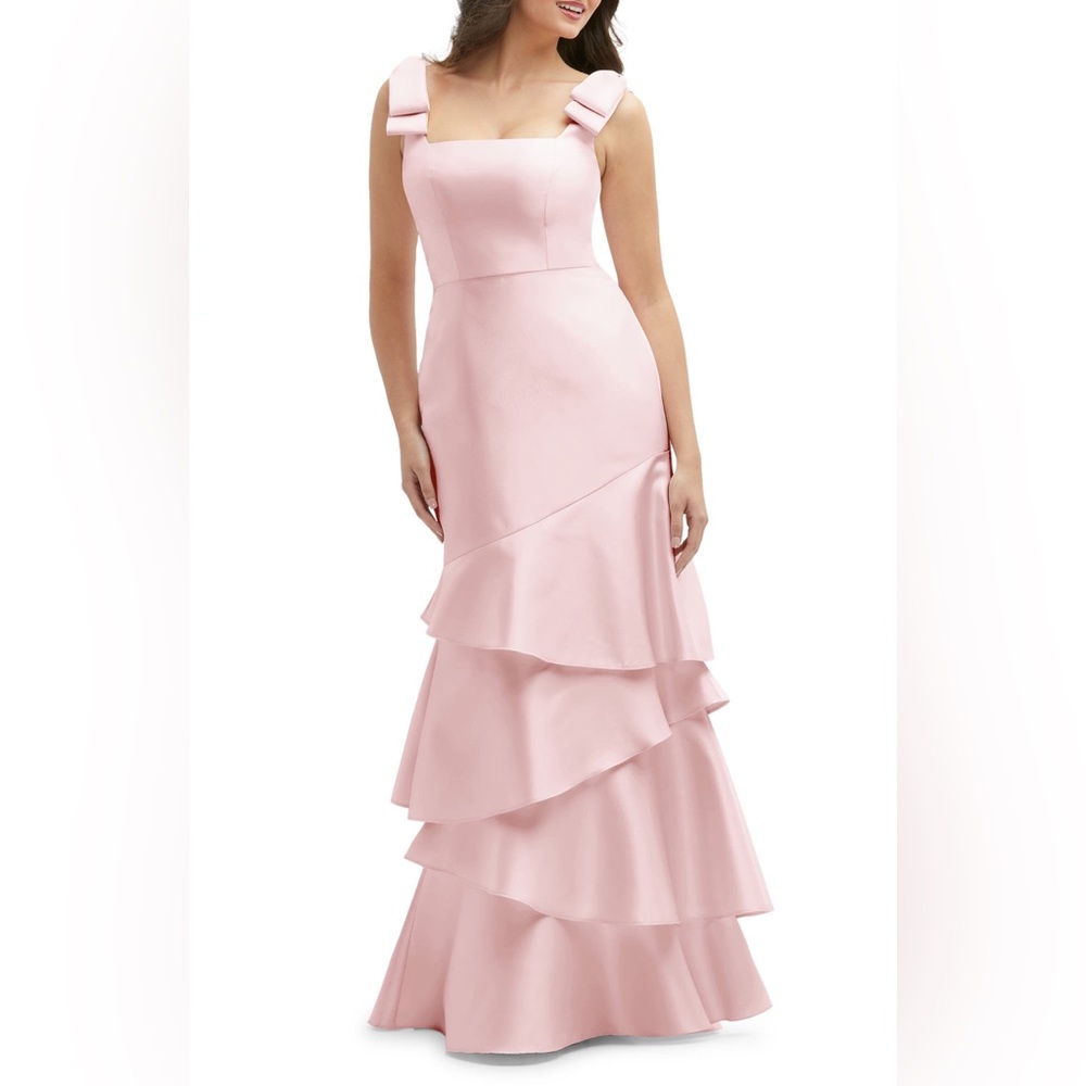 NWT Dessy Collection Bow Shoulder Tiered Gown